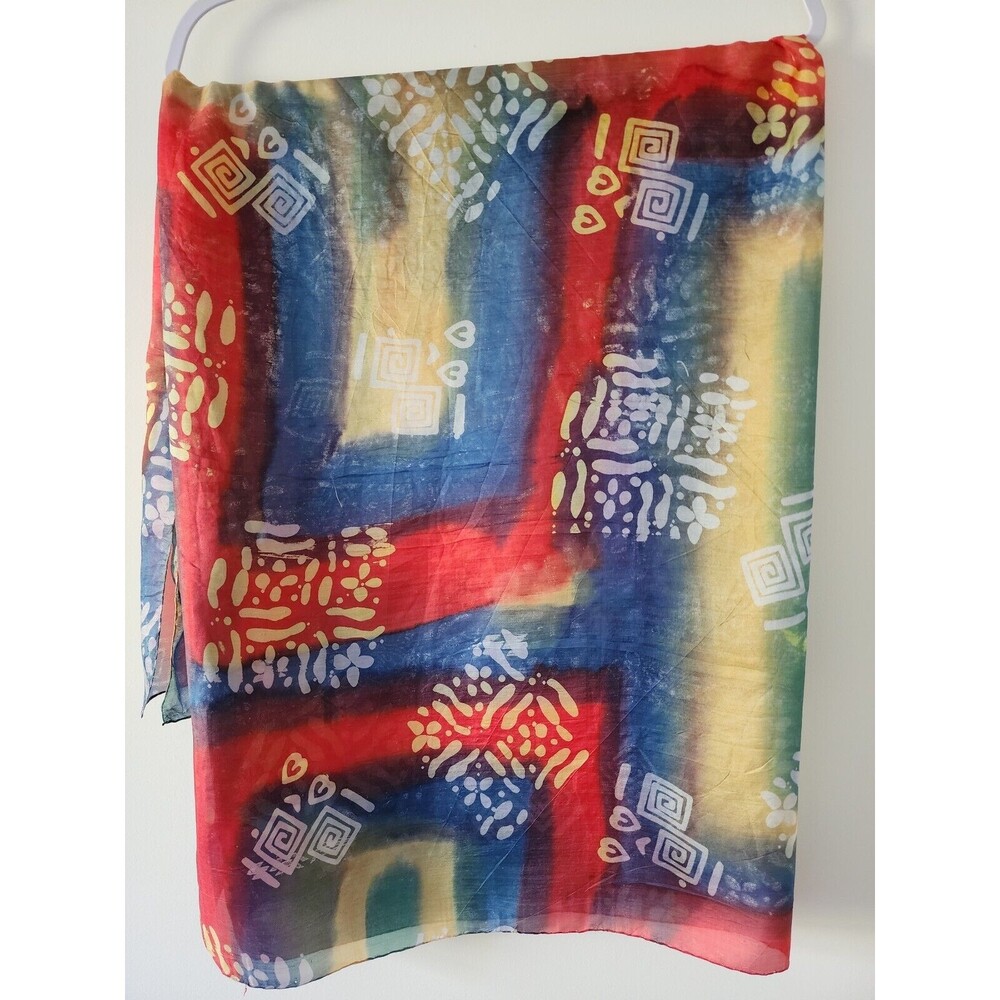 Womens Bohemian Scarf Wrap Multicolor 40" x 42" Hand-Stitched Batik-Like Pattern